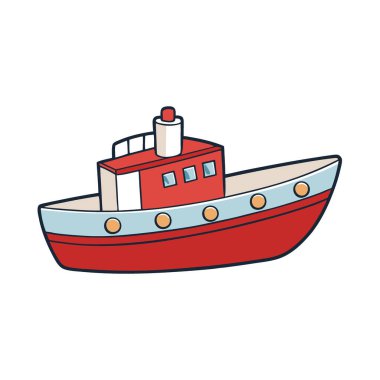 Beyaz arka planda oyuncak tekne. Yapay zekanın oluşturduğu minimalistik izole edilmiş vektör dairesi çizimi. Vektör simgesi