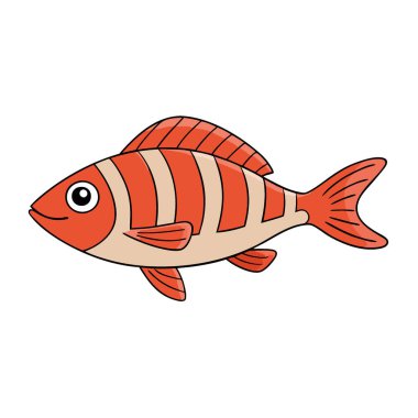 Yeni biri. Çizgili balık. Kırmızımsı bir tonu var. Yapay zekanın ürettiği beyaz bir arka planda izole edilmiş. Vektör simgesi
