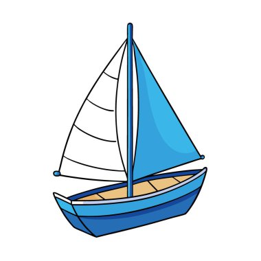 Beyaz yelkenli ve mavi gövdeli bir yelkenlinin detaylı modeli. Boş zaman için tasarlanmış yapay zeka. Vektör simgesi