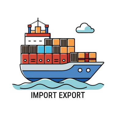 Kargo gemisi - açık denizlerdeki gemi - açık denizlerde konteynırları olan gemi - ithalat - ihracat. Yapay zeka üretildi. Vektör simgesi