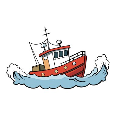 Öfkeli bir okyanustaki fırtınada dalgalar arasında küçük bir balıkçı teknesinin dramatik fotoğrafı. Yapay zeka üretildi. Vektör simgesi