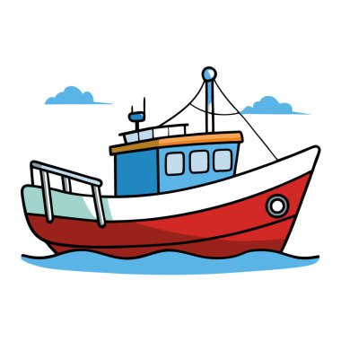 Mavi Gök 'le Denizde Manzaralı Balıkçı Teknesi - Denizcilik teması ve Deniz Fotoğrafçılığı için mükemmel. Yapay zeka üretildi. Vektör simgesi