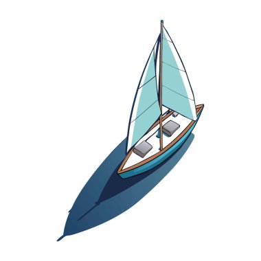 Kristal berrak sularda süzülen yelkenli, havadan çekilen güçlü gölgelerle. Yapay zeka üretildi. Vektör simgesi