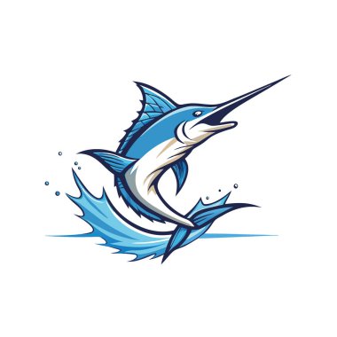 Marlin derin deniz balık avı sırasında suyun yüzeyine giriyor. Dramatik bir sıçrama. ve güneş ışığı. Yapay zeka üretildi. Vektör simgesi