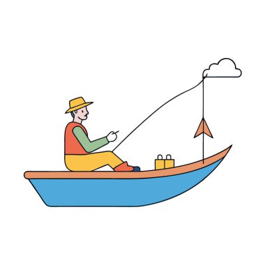 Yaz balıkçılığı gezileri fotoğraf düz tasarım kenar görünüm yalnızlık temalı çizgi film çizimleri Analogous Color Scheme. Yapay zeka üretildi. Vektör simgesi
