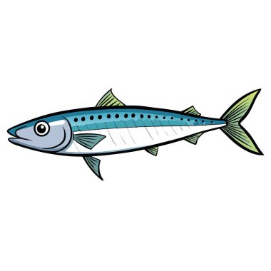 Taze bir uskumru balığı beyaz bir yüzeye yerleştirilir. Parlak pullarını ve çarpıcı desenlerini gösteriyor. Yapay zeka üretildi. Vektör simgesi