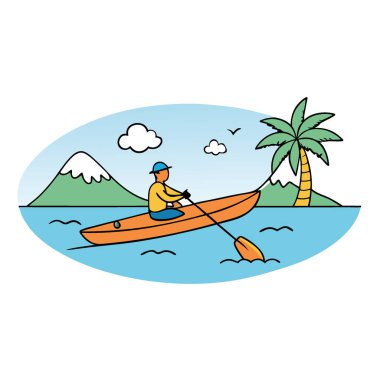 Kristal berrak sularda kayak macerası tropik cennet açık hava aktiviteleri rahatlatıcı manzara deneyimi. Yapay zeka üretildi. Vektör simgesi