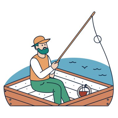 Balıkçı, yelkenlide rahat bir an yaşardı. İpi saran eller. Yıpranmış güvertenin ve denizin detayları. Yapay zeka üretildi. Vektör simgesi