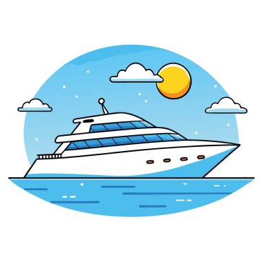 Parlak bir gökyüzünün altında berrak mavi sularda seyreden lüks bir yat. Yapay zekanın yarattığı seyahat ve macera konseptleri için mükemmel. Vektör simgesi