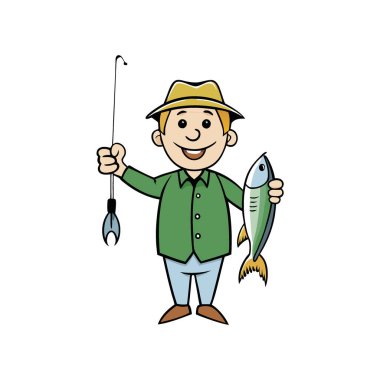 Bir balıkçı yeni yakaladığı balıkları gururla tutar. Açık havada balık avlama başarılarını sergiliyorlar. 