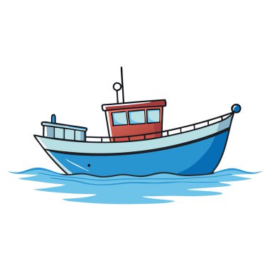 Sakin bir balıkçı teknesi berrak mavi gökyüzünün altında sakin sularda yüzer. Yapay zekanın yarattığı sükunet ve deniz cazibesinin vücut bulmuş hali. Vektör simgesi