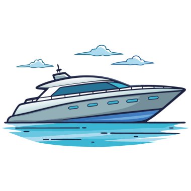 Sakin okyanus sularında lüks bir yat süzülüyor. Yapay zekanın yarattığı sakin gökyüzüne karşı modern tasarımını ve geniş güvertesini sergiliyor. Vektör simgesi