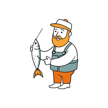 Balık tutan bir balıkçının mahrem anı. Balıkçılar ve onların doğal ortamı arasındaki ilişkiyi gösteriyor. Yapay zeka üretildi. Vektör simgesi