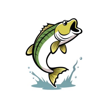 Koca ağızlı bir levrek zarif bir şekilde sudan atlıyor. Güneş ışığında parlayan pulları yerçekimine karşı bir sıçramayla meydan okuyor. Yapay zeka üretildi. Vektör simgesi