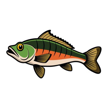 Canlı Renkleri Gösteren Bas Balığı Görünümü ve Yüzey Yapısı ve Ağız Şekline Odaklı Belirgin Özellikler. Yapay zeka üretildi. Vektör simgesi