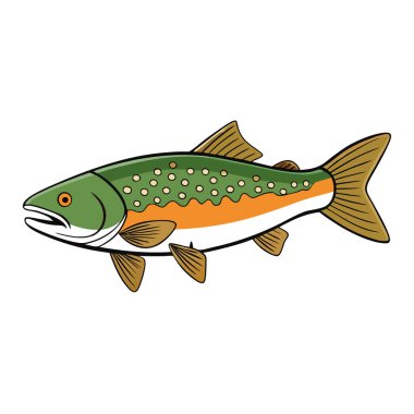 Brook Trout, yapay zekanın ürettiği temiz bir ortamda türünün eşsiz özelliklerini vurgulayan çarpıcı rengini ve karmaşık desenlerini sergiliyor. Vektör simgesi