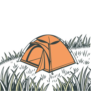 Çimlerde turuncu çadır. Şeffaf arka planda izole edilmiş yapay zeka üretildi. Vektör simgesi