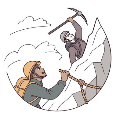 Profesyonel dağcılar Everest Zirvesi 'ne gidiyorlar. Macro yapay zeka üretildi. Vektör simgesi