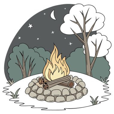 Ortasında ateş olan büyük bir odun yığını. Şenlik. Yapay zeka üretildi. Vektör simgesi