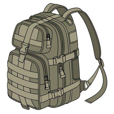 Askeri taktik sırt çantası. Şeffaf arka planda izole edilmiş yapay zeka üretildi. Vektör simgesi
