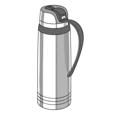Paslanmaz çelik termos şişesi arka planda duruyor. Yapay zeka üretildi. Vektör simgesi
