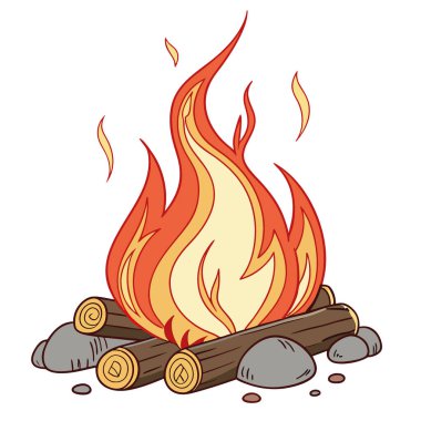 Beyaz üzerine izole edilmiş ateşli bir şenlik ateşinin canlı suluboya çizimi. Yapay zeka üretildi. Vektör simgesi