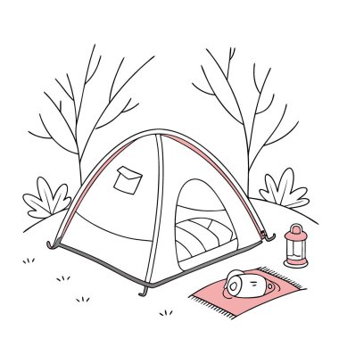 Kamp çadırı içi. Çok basit. minimalist. Doğal hafif ışıklandırma. Kış. Yapay zeka üretildi. Vektör simgesi