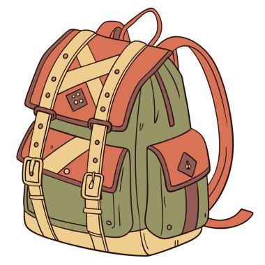 Deri kayışlı Retro kamp çantası. Beyaz arka planda izole edilmiş. Yapay zeka üretildi. Vektör simgesi