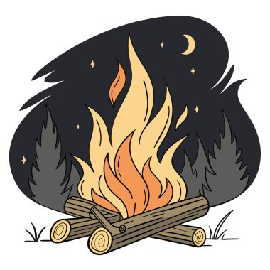 Stok fotoğrafçılığı için siyah arka planda izole edilmiş parlak kamp ateşi. Yapay zeka üretildi. Vektör simgesi