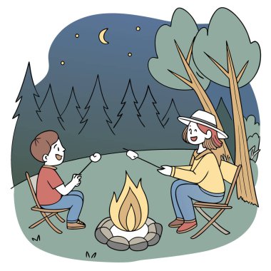 Ateş çukurları hikaye anlatmak ve yapay zekanın ürettiği şekerlemeleri kızartmak için noktaları topluyor. Vektör simgesi