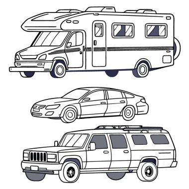 Beyaz arka planda izole edilmiş bir karavan aile arabası kamp kamyonu. - Evet. - Evet. Yapay zeka üretildi. Vektör simgesi