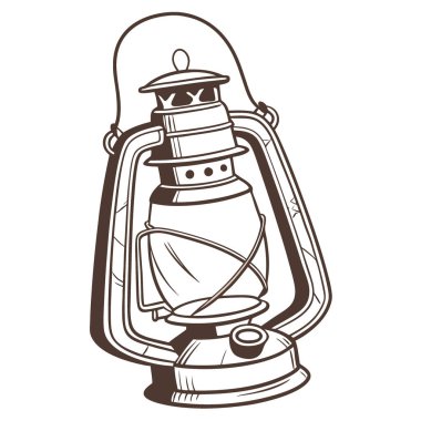 Paslı. Klasik gaz lambası. Beyaz üzerine izole edilmiş. Sıcak ateş ışığının eskidiği bir çağı hatırlatıyor. Yapay zeka üretildi. Vektör simgesi