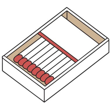 Kırmızı uçlu bir kutu tahta kibrit. Düzgünce düzenlenmiş. Şeffaf bir arka planda yapay zeka üretildi. Vektör simgesi