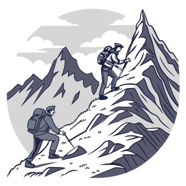 Himalaya Tepeleri 'nin resimli seyahat zirvesini salla. Açık hava turizmi. Hindistan buzu Himalaya tepelerini sallıyor. Yapay zeka üretildi. Vektör simgesi