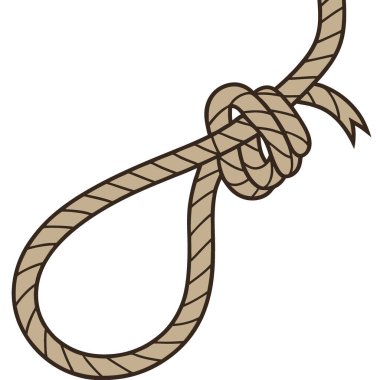 Bir ucunda düğüm olan koyu kahverengi bir ipin izole edilmiş görüntüsü. Denizcilik için ideal. DIY. Yapay zekanın yarattığı macera temalı projeler. Vektör simgesi