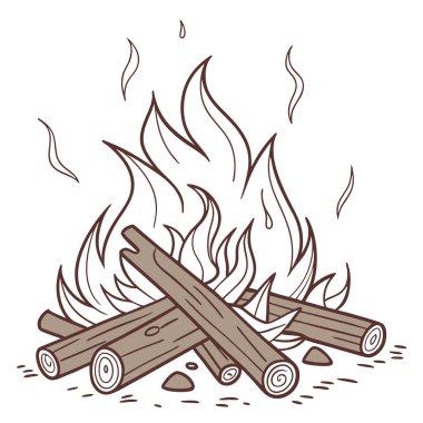 Çatırdayan bir ateşin detaylı bir görüntüsü. Közleri ve alevleri gösteriyordu. Güvenli malzemeler için ideal. Şömine reklamları. Ya da hayatta kalma rehberi. Vektör simgesi