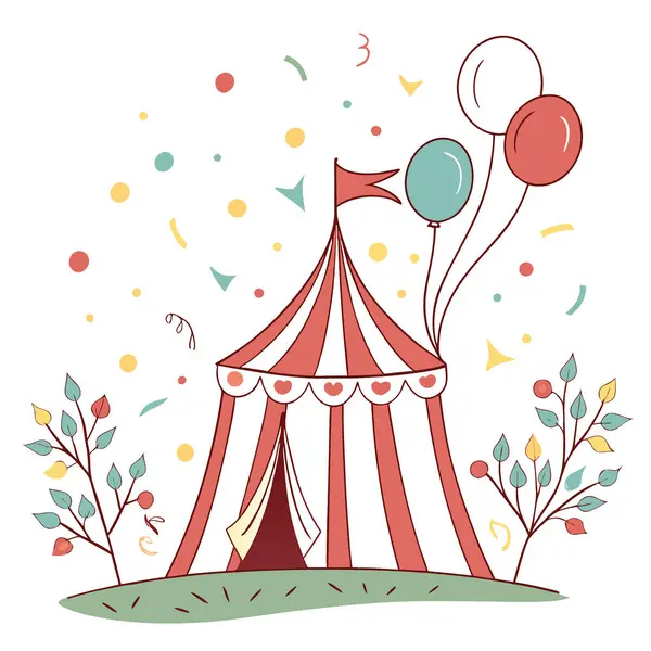 Sirk konfetisi. Konfeti balonları çadır illüstrasyon eğlenceli karnaval parti arka plan tasarımı tatil festivali balonu doğum günü doğum günü eğlence karikatürleri. Yapay zeka üretildi. Vektör simgesi