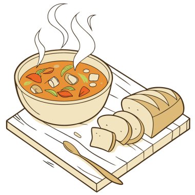 Kırsal beyaz ahşap bir yüzeyde Türk işkembe çorbası ile servis edilir. Yapay zeka üretildi. Vektör simgesi