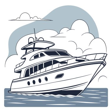 Stilize edilmiş bir yat modeli, yapay zekanın ürettiği boş zaman ve seyahat için zarif bir tasarım sergiliyor. Vektör simgesi