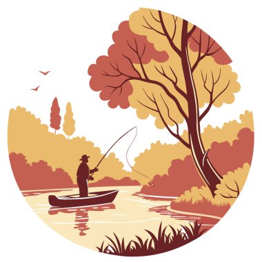 Renkli Yapraklarla çevrili Sükunet Sonbahar Yüzen Balık Oltası. Yapay zeka üretildi. Vektör simgesi