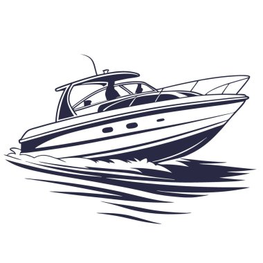 Suyun üzerinde süzülen parlak bir tekne. Yapay zekanın ürettiği beyaz bir arkaplanda yakalandı. Vektör simgesi