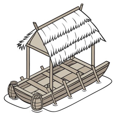 Şeffaf arka planda saman kaplı geleneksel tahta salt. Yapay zeka üretildi. Vektör simgesi