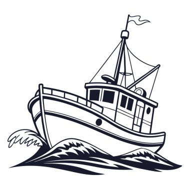 Denizcilik ve Denizcilik Temalı Projeler için Beyaz Arkaplanda Ayrı Balıkçı Teknesi. Yapay zeka üretildi. Vektör simgesi
