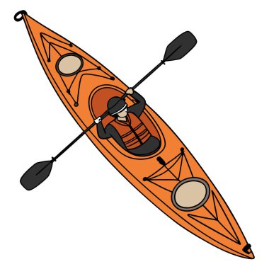 Turuncu bir kano tek başına duruyor. Yapay zekanın oluşturduğu beyaz arka planda canlı bir renk belirdi. Vektör simgesi