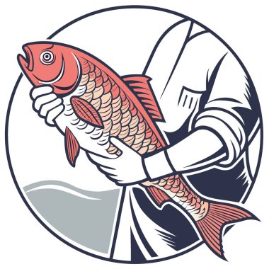 Balıkçıların Elleri Parlak Pul ve Detaylı Dokularla Taze Bir Avı Tutuyor. Yapay zeka üretildi. Vektör simgesi