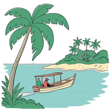 Berrak sularda manzaralı tekne gezintisi tropikal ada manzaralı doğa fotoğrafçılığı sakin bir ortam. Yapay zeka üretildi. Vektör simgesi