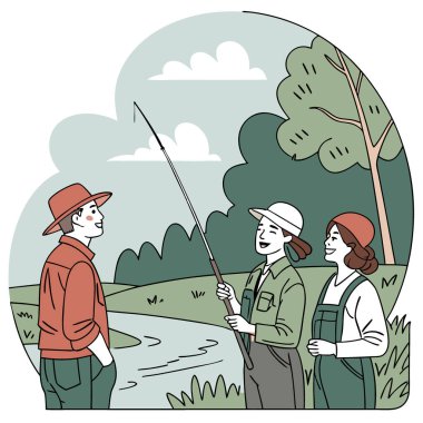 Dört Arkadaş, Yapay Zeka 'nın yarattığı arkadaşlığın ve açık hava eğlencesinin tadını çıkartıyor. Vektör simgesi