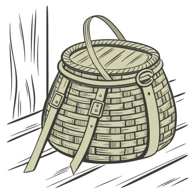 Deri kayışlı klasik balık kremi ve kırsal ahşap arka planda dokuma dokusu. Yapay zeka üretildi. Vektör simgesi