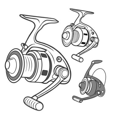 Balık Makaralı Tipler. Dönüyor. Balık avı. Fly Fishing Reels - Bokeh ile Yüksek Çözünürlüklü Görüntüler. Yapay zeka üretildi. Vektör simgesi