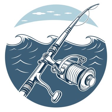 Okyanus Suları ve Balıkçılık Maceralarına Hazır Oltayla Yüksek Kaliteli Derin Deniz Balıkçılık Kutbu. Yapay zeka üretildi. Vektör simgesi